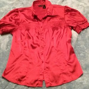 Red silky blouse Holiday parties